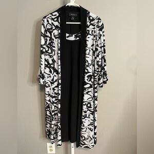 R&M Richards Black and White Patterned Dress & Kimono Set